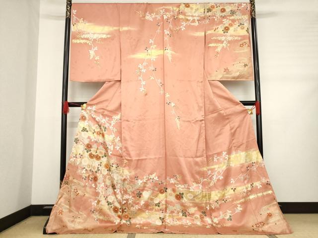 平和屋着物●訪問着　流水花文　特撰　一筌どんす　丹後ちりめん　金彩　仮絵羽　正絹　逸品　未使用　AABD1623ck