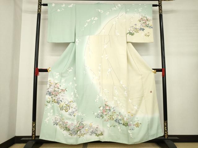 平和屋着物●訪問着　作家物　草花文　暈し染め　京都きもの友禅扱い　正絹　逸品　AABD1628ck