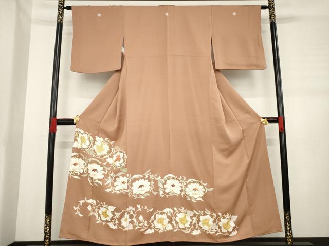 平和屋着物●豪華色留袖　駒刺繍　花唐草文　金彩　正絹　逸品　AABD1634ck