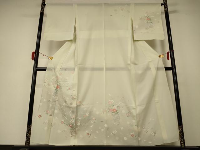 平和屋着物＊夏物　訪問着　絽　駒刺繍　飾花文　暈し染め　銀彩　正絹　逸品　AABD3305jd