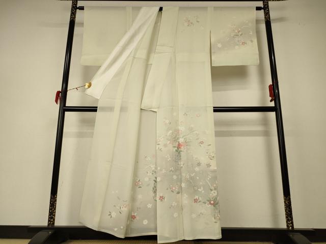 平和屋着物＊夏物　訪問着　絽　駒刺繍　飾花文　暈し染め　銀彩　正絹　逸品　AABD3305jd_1