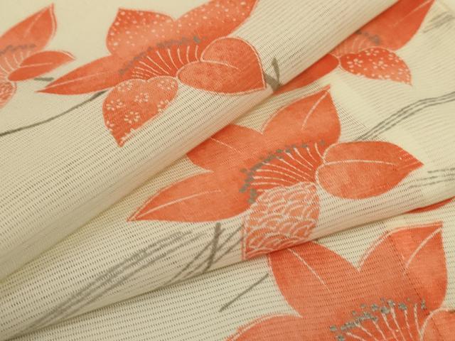 平和屋着物＊夏物　小紋　絽　枝花文　銀彩　洗える着物　AABD3320jd