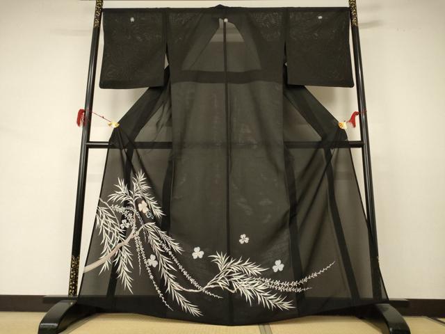 平和屋着物＊夏物　黒留袖　絽　草花文　AABD3344jd