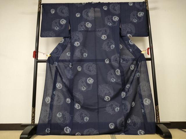 平和屋着物＊夏物　小紋　紗　龍　ロング丈　洗える着物　AABD3350jd_1