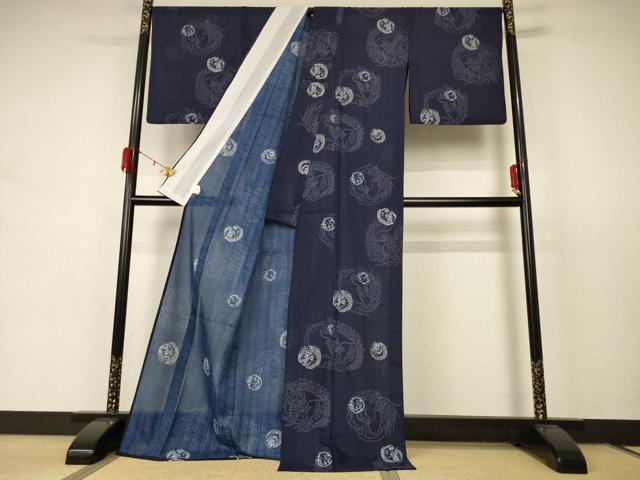 平和屋着物＊夏物　小紋　紗　龍　ロング丈　洗える着物　AABD3350jd_2
