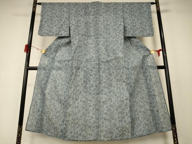 平和屋着物＊夏物 小紋 紗 ちぢみ織 草花文 AABD3363jd-☆定番スペック 