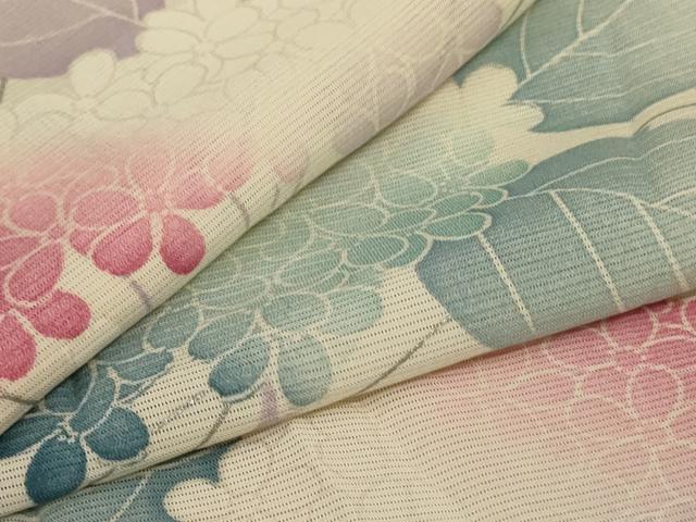 平和屋着物＊夏物　小紋　絽　紫陽花　正絹　逸品　AABD3366jd