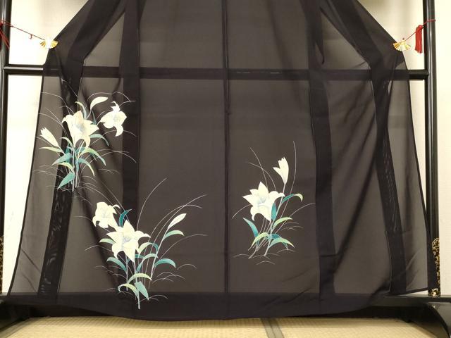 平和屋着物＊夏物　小紋　絽　草花文　銀彩　正絹　逸品　AABD3374jd_2