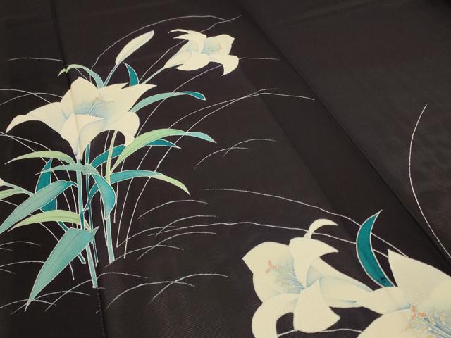 平和屋着物＊夏物　小紋　絽　草花文　銀彩　正絹　逸品　AABD3374jd_3