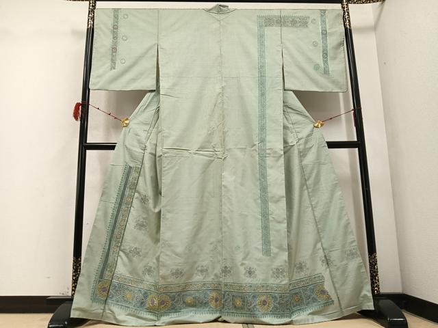 平和屋着物●訪問着　本場大島紬　刺繍　カタス7マルキ　花唐草文　正絹　逸品　AABD3450ph