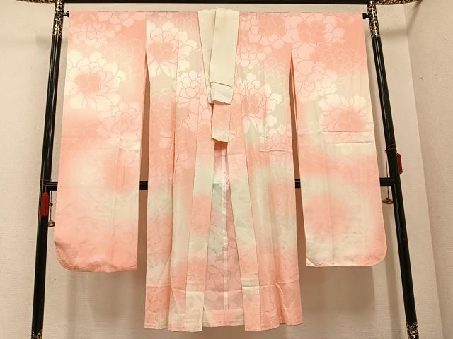 平和屋着物●振袖用長襦袢　無双仕立て　牡丹地紋　暈し染め　正絹　逸品　AABD3468ph