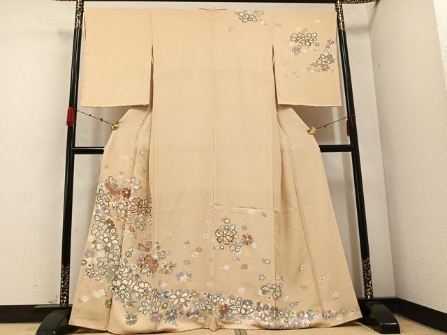 平和屋着物●訪問着　友禅　駒刺繍　舞花文　金彩　正絹　逸品　AABD3472ph