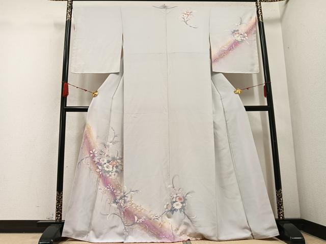 平和屋着物●訪問着　草花文　暈し染め　金銀彩　正絹　逸品　AABD3473ph