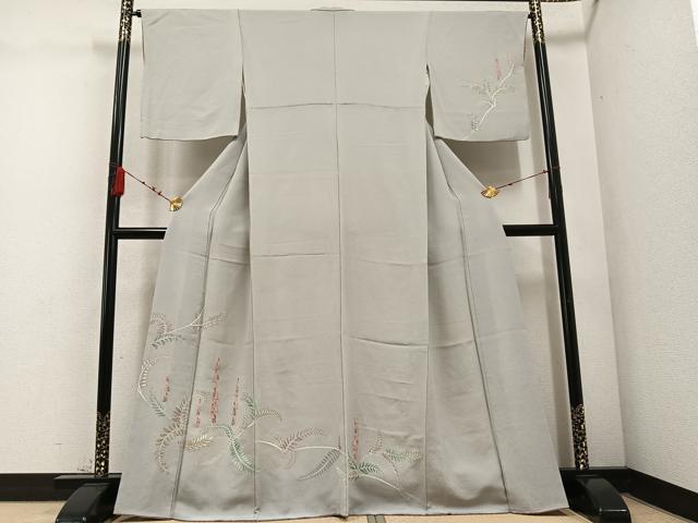 平和屋着物●訪問着　友禅　草花文　鬼しぼ縮緬　三越扱い　正絹　逸品　AABD3953ph