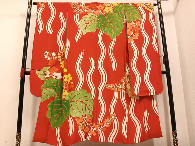 平和屋着物●振袖用長襦袢　袷　駒刺繍　桐　正絹　逸品　AABD3985ph