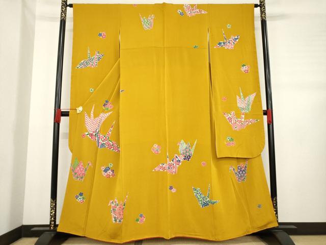 平和屋着物●豪華振袖　作家物　折り鶴　鬼しぼ縮緬　正絹　逸品　AABD4322ck