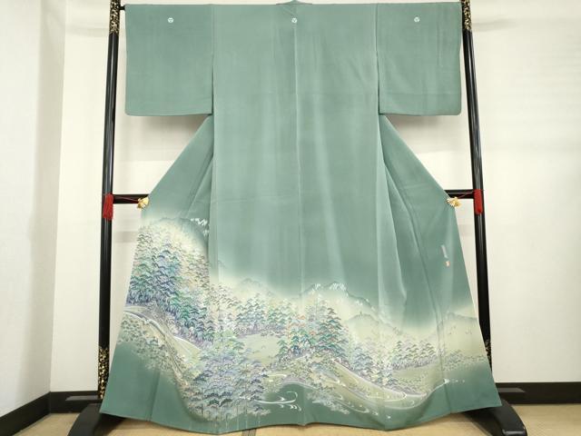 平和屋着物●豪華色留袖　友禅　作家物　風景松文　正絹　逸品　AABD4359ck