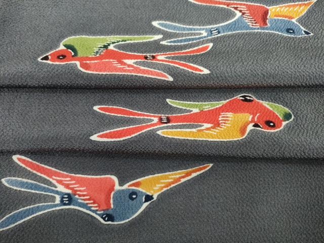 平和屋着物●上質な小紋　型染め　飛鳥文　鬼しぼ縮緬　正絹　逸品　AABD4371ck