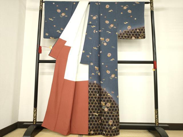 平和屋着物●訪問着　扇面吉祥花文　金彩　正絹　逸品　AABD4391ck 平和屋着物○訪問着 扇面吉祥花文 金彩 正絹 逸品 AABD4391ck