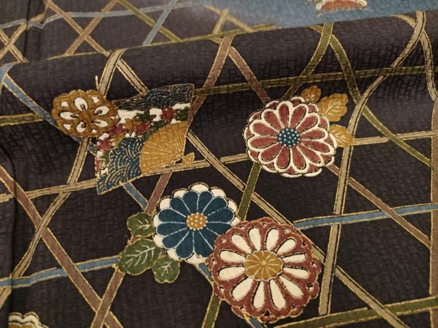 平和屋着物●訪問着　扇面吉祥花文　金彩　正絹　逸品　AABD4391ck 平和屋着物○訪問着 扇面吉祥花文 金彩 正絹 逸品 AABD4391ck