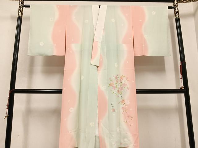 平和屋着物●長襦袢　無双仕立て　作家物　桜　暈し染め　正絹　逸品　AABD4408ph