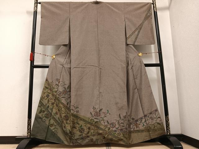 平和屋着物●本場大島紬　染大島　訪問着　中国三大刺繍　汕頭刺繍　スワトウ刺繍　花唐草文　暈し染め　正絹　逸品　AABD4442ph