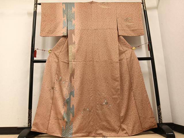 平和屋着物●訪問着　刺繍　亀甲草花文　金彩　正絹　逸品　AABD4476ph