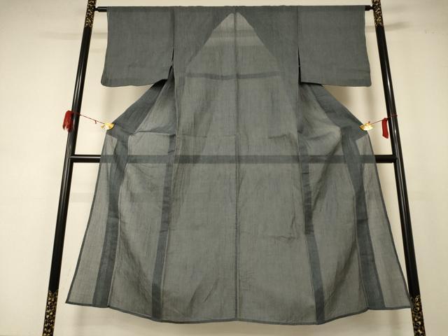 平和屋着物＊夏物　小千谷ちぢみ　山鳩色　麻　逸品　AABD4492jd