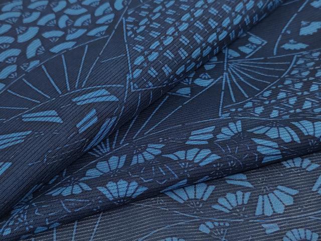 平和屋着物＊夏物　小紋　絽　扇子文　洗える着物　AABD4510jd