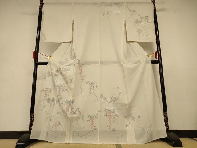 平和屋着物＊夏物　訪問着　変わり絽　駒刺繍　草花文　銀彩　正絹　逸品　AABD4539jd