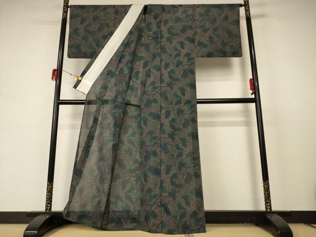 平和屋着物＊夏物　小紋　紗　枝葉文　洗える着物　AABD4581jd_2