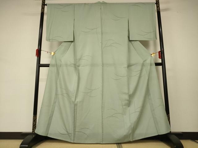 平和屋着物＊夏物　色無地　縦絽　芝紋紗　若菜色　正絹　逸品　AABD4599jd