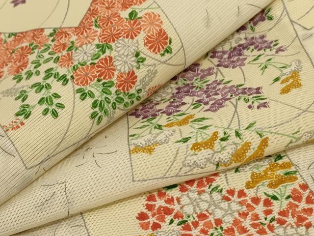 平和屋着物＊夏物　小紋　絽　色紙草花文　正絹　逸品　AABD4656jd