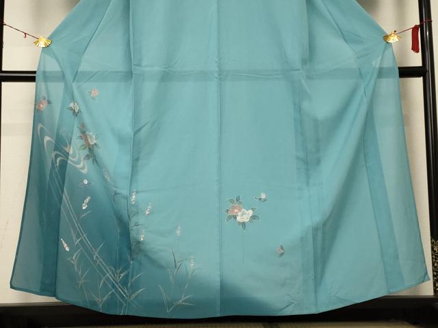 平和屋着物＊夏物　訪問着　絽　流水草花文　銀彩　正絹　逸品　AABD4659jd_2