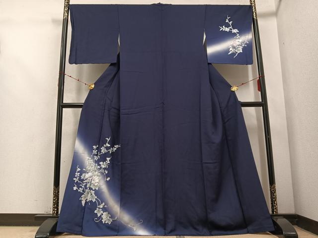 平和屋着物●訪問着　葡萄唐草文　暈し染め　銀彩　正絹　逸品　AABD4721ph