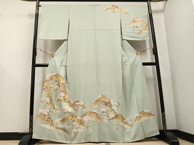 平和屋着物●訪問着　駒刺繍　地紙草花文　金彩　正絹　逸品　AABD4724ph