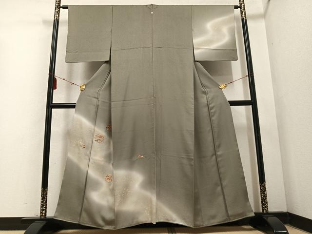 平和屋着物●訪問着　刺繍　草花文　暈し染め　金銀彩　正絹　逸品　AABD4737ph