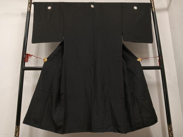 平和屋着物●男性　黒紋付　正絹　逸品　AABD4740ph