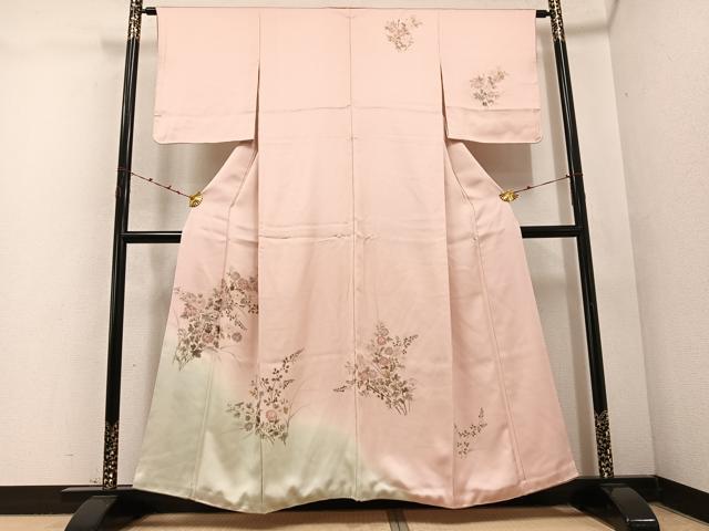 平和屋着物●訪問着　草花文　暈し染め　正絹　逸品　AABD4765ph