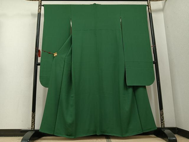 平和屋着物●本草木染作家　圓啓　振袖　色無地　千歳緑色　正絹　逸品　AABD4769ph