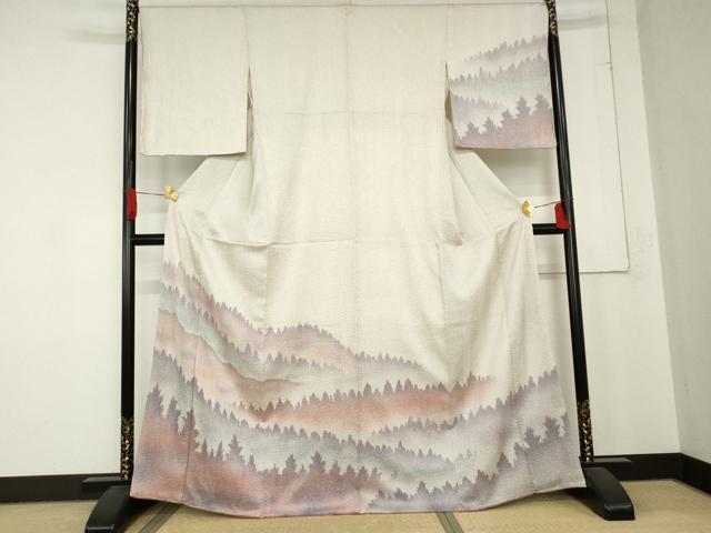 平和屋着物●訪問着　杢目絞り　樹林文　暈し染め　正絹　逸品　AABD5001cs