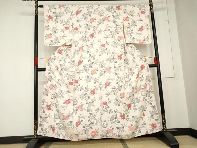 平和屋着物●上質な小紋　枝花文　正絹　逸品　未使用　AABD5003cs