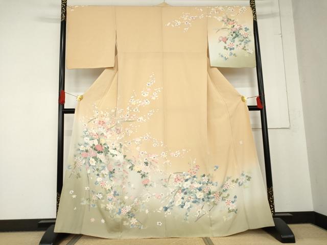 平和屋着物●訪問着　友禅　作家物　枝花文　暈し染め　正絹　逸品　AABD5006cs