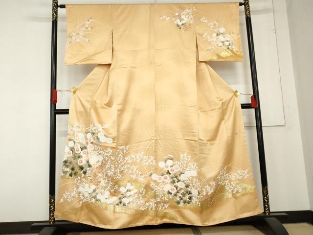 平和屋着物●訪問着　作家物　草花文　金彩　正絹　逸品　AABD5028cs