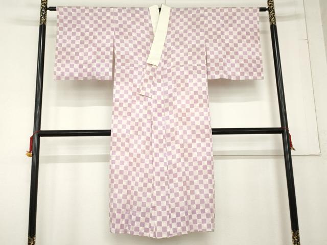 平和屋着物●長襦袢　無双仕立て　市松花文　正絹　逸品　AABD5030cs