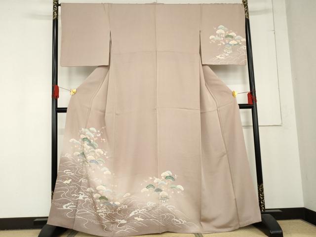 平和屋着物●訪問着　飛鶴浜松風景文　暈し染め　金彩　正絹　逸品　AABD5040cs