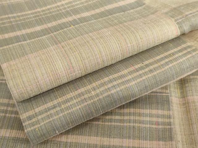 平和屋着物●紅花紬　米沢　横段文　正絹　逸品　AABD5068cs