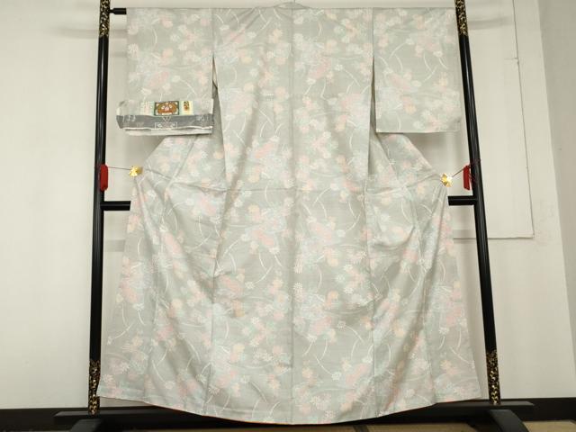 平和屋着物●本場大島紬　白大島　カタス7マルキ　扇面草花文　証紙付き　正絹　逸品　AABD5075cs