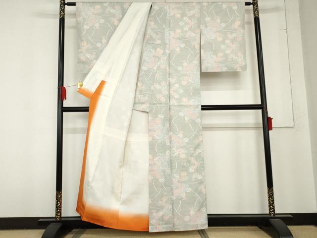 平和屋着物●本場大島紬　白大島　カタス7マルキ　扇面草花文　証紙付き　正絹　逸品　AABD5075cs