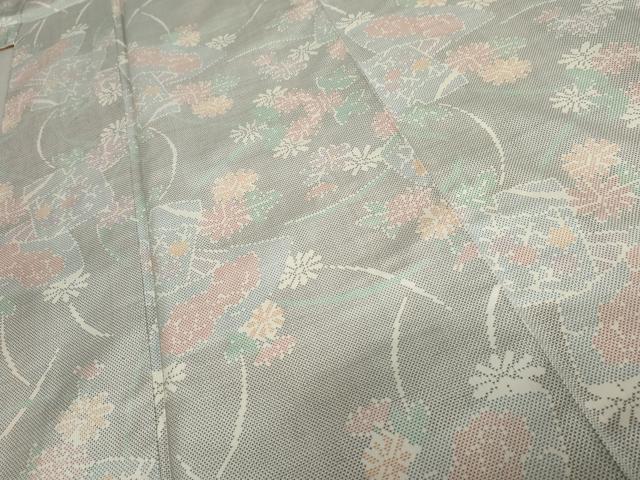 平和屋着物●本場大島紬　白大島　カタス7マルキ　扇面草花文　証紙付き　正絹　逸品　AABD5075cs
